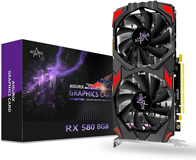 AISURIX Radeon RX 580 Graphic Cards, 2048SP, Real 8GB, GDDR5, 256 Bit, Pc Gaming Radeon Video Card for AMD, 2XDP, HDMI, PCI Express 3.0 with Freeze Fan Stop for Desktop